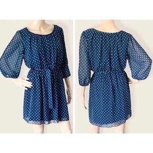 Sweet Storm Blue Teal Polka Dot Spring Chic Mini Dress Chiffon Balloon Sleeve